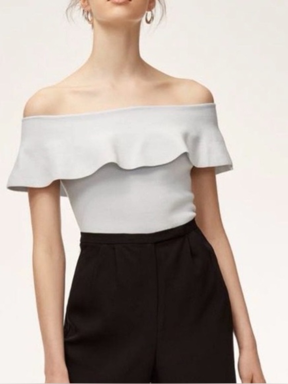 Babaton Light Cream Knit Off-Shoulder Top